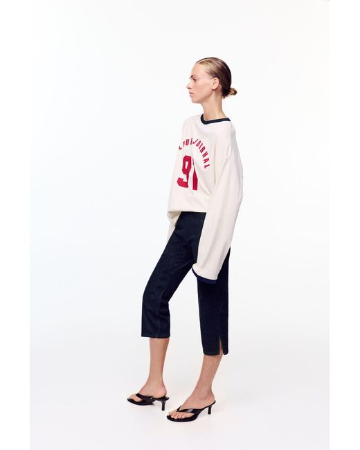 Pull&Bear White Long Sleeve Graphic T-Shirt