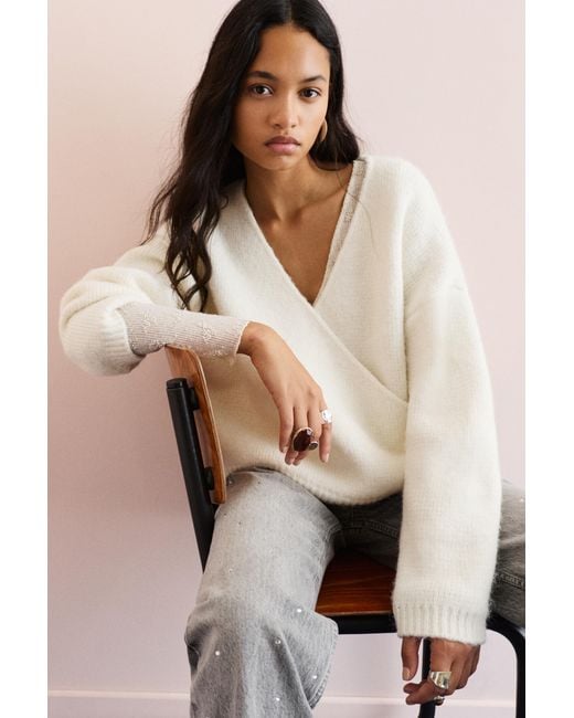 Pull&Bear Natural Surplice Neckline Sweater