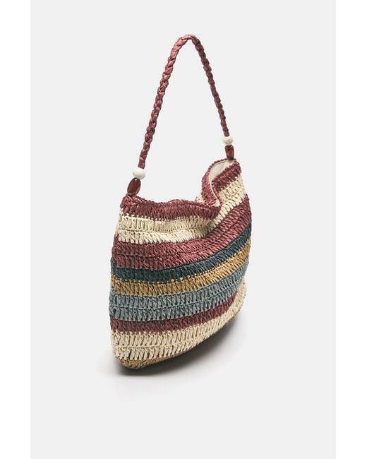 Pull&Bear Gray Striped Woven Tote Bag