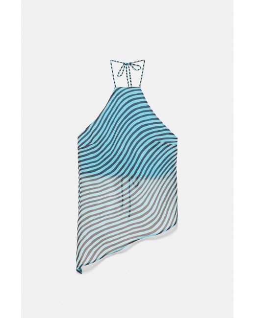 Pull&Bear Blue Wavy Halter Top
