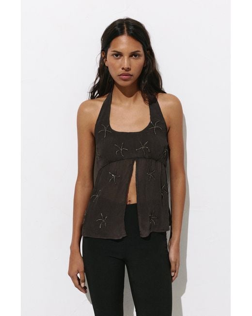 Pull&Bear Haltertop Met Kralen in het Blue