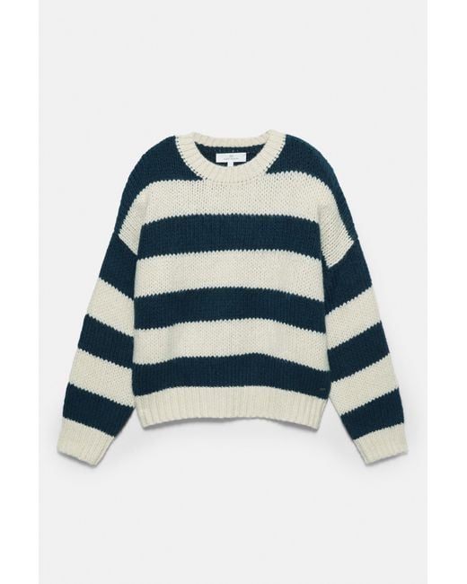 Pull&Bear Blue Chunky Knit Striped Sweater