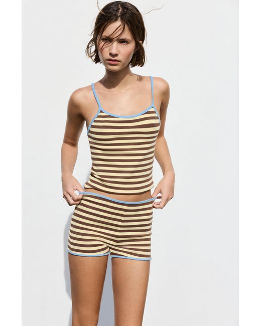 Pull&Bear White Striped Ribbed Mini Shorts