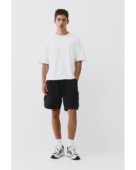 Pull&Bear Black Cargo Bermuda Shorts for men
