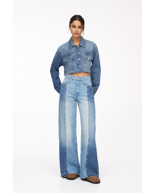 Pull&Bear Blue Wide-Leg Patchwork Jeans