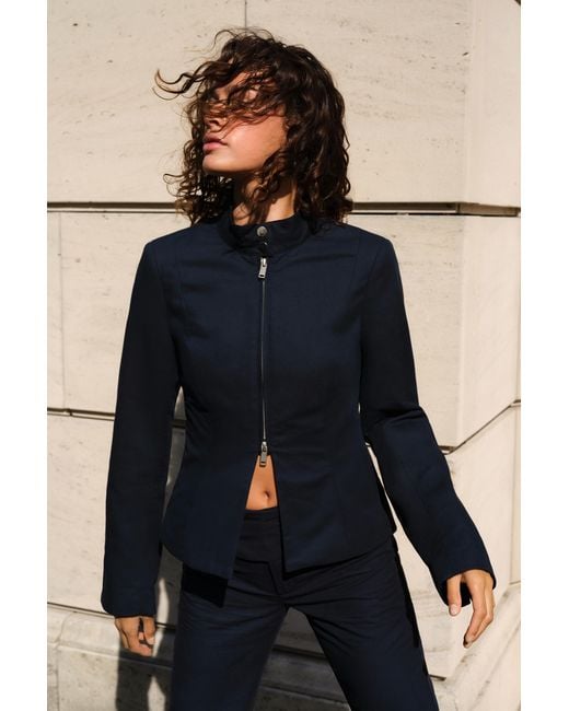 Pull&Bear Blue Fitted High Neck Jacket