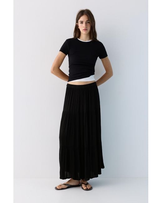 Pull&Bear Blue Flowy Paneled Midi Skirt