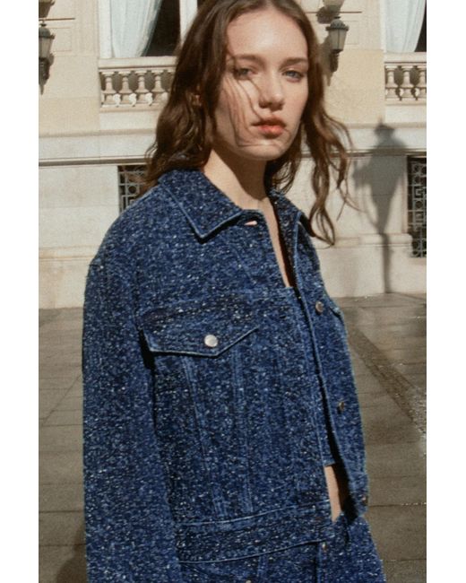 Pull&Bear Blue Textured Denim Jacket