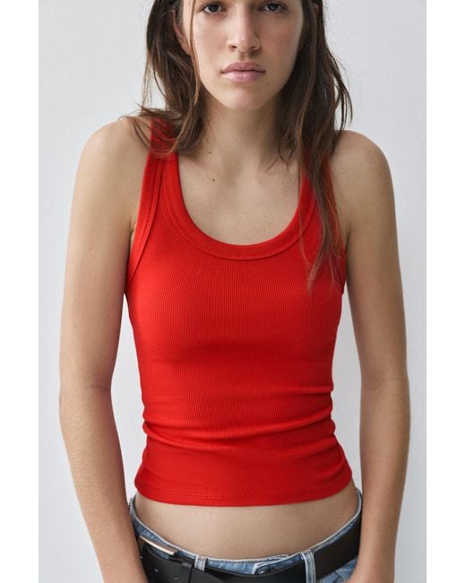 Pull&Bear Red Basic Tank Top