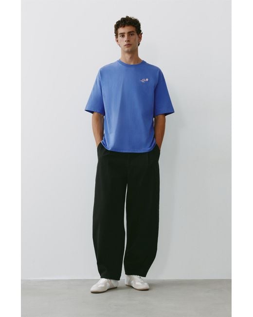 Pull&Bear Blue Relaxed Fit Raised Graphic T-Shirt for men