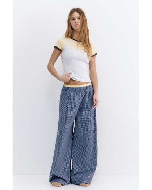 Pull&Bear Pyjamalook Broek Met Ruitjes En Plooien in het Gray