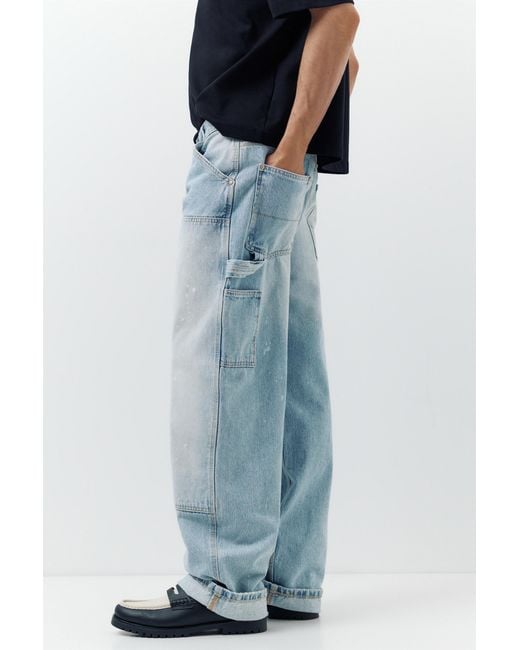 Pull&Bear Blue Double-Leg Carpenter Jeans for men