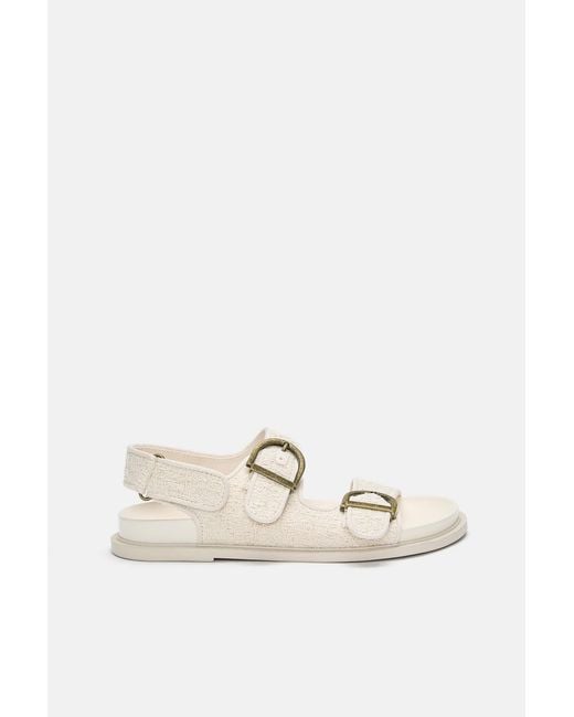 Pull&Bear White Flache Sandalen Mit Schnallen