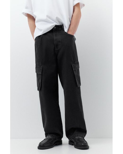 Pull&Bear Blue Baggy Cargo Jeans for men