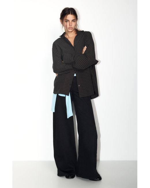 Pull&Bear Oversized Geruit Overhemd in het Black