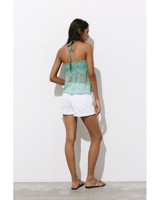 Pull&Bear Blue Ruched Beaded Top