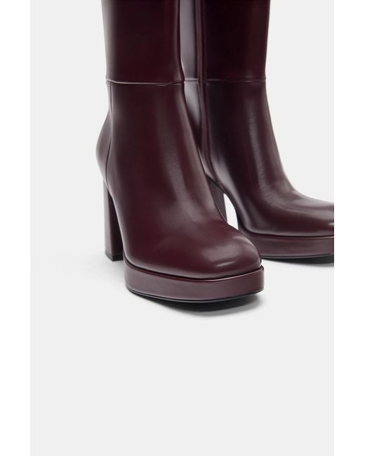 Pull&Bear Red High-Heel Platform Boots