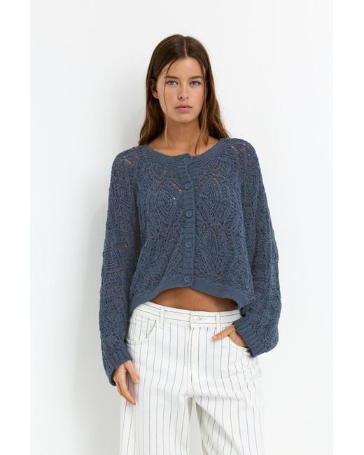 Pull&Bear Blue Oversize Crochet Cardigan