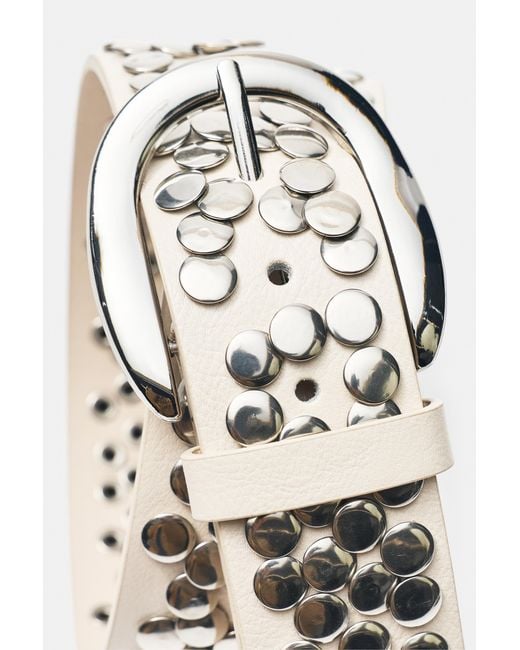 Pull&Bear White Faux Leather Studded Belt