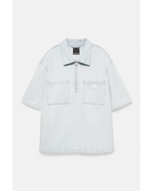 Pull&Bear Multicolor Denim Zip-Up Polo Shirt for men