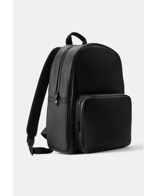 Pull&Bear Black Backpack With Textured Pocket for men