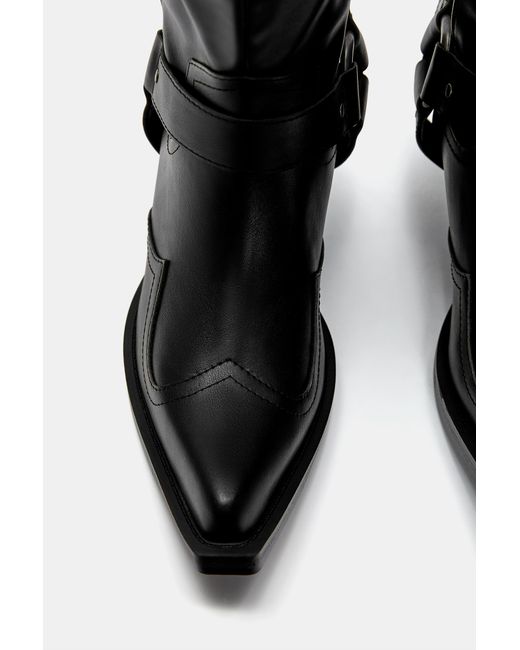 Pull&Bear Black High-Heel Cowboy Boots