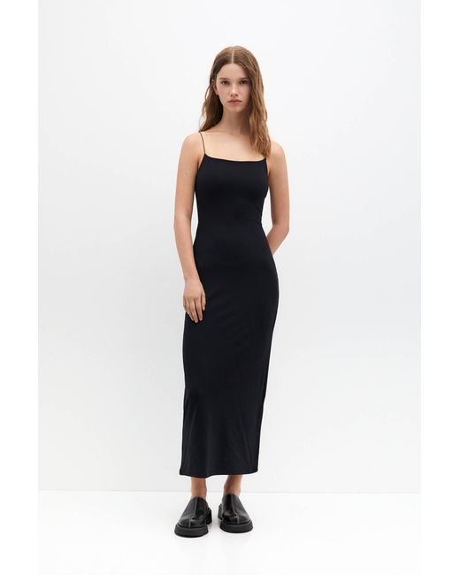 Pull&Bear Long Strappy Polyamide Dress in Black | Lyst UK