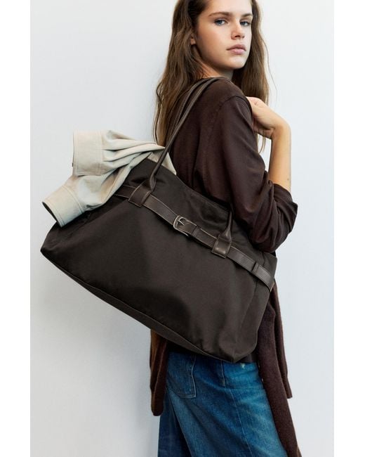 Pull&Bear Black Tote Bag With Buckle Detail
