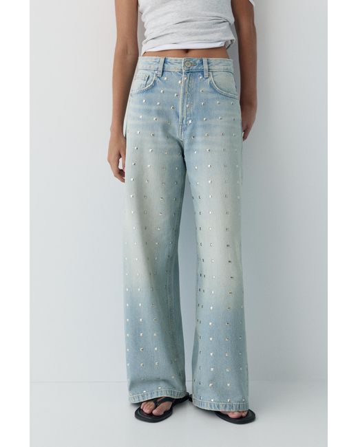 Pull&Bear White Baggy Jeans With Studs