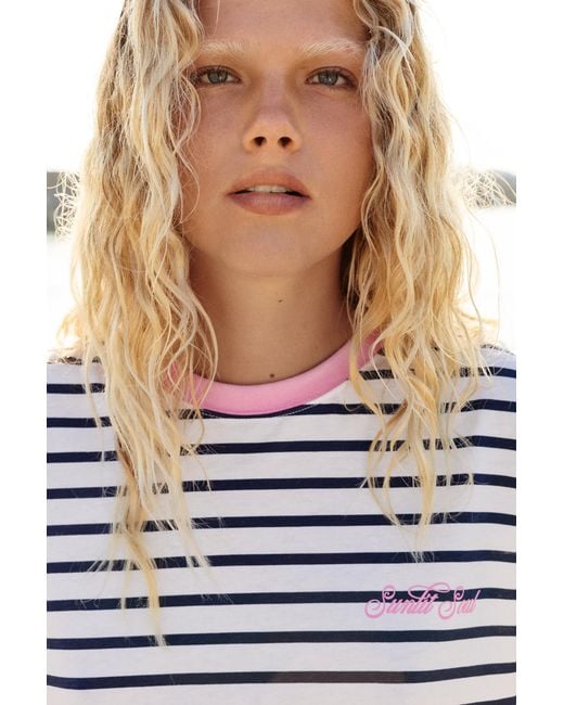 Pull&Bear Blue Oversize Striped T-Shirt
