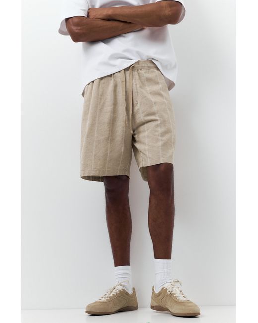 Pull&Bear Blue Linen Blend Jogger Bermuda Shorts for men