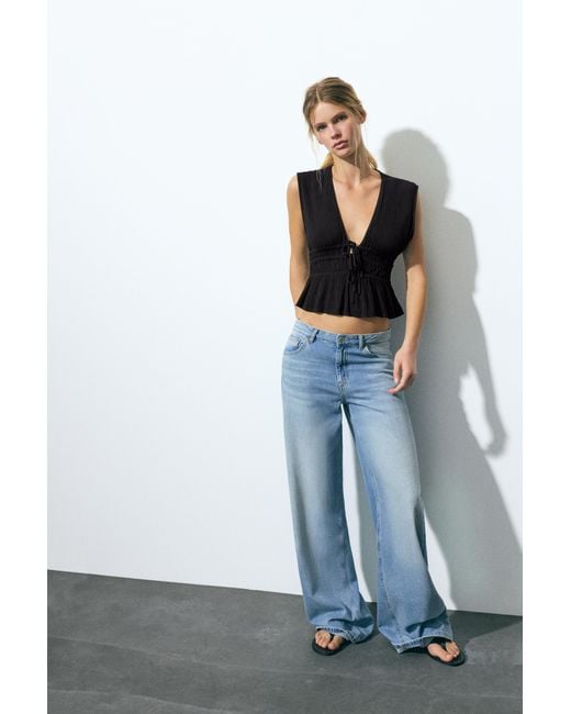 Pull&Bear Black Crepe Top With Ties