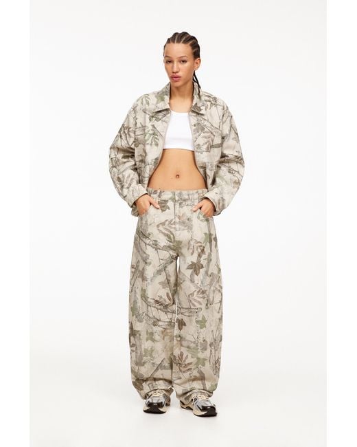 Pull&Bear White Leaf Print Skater Trousers