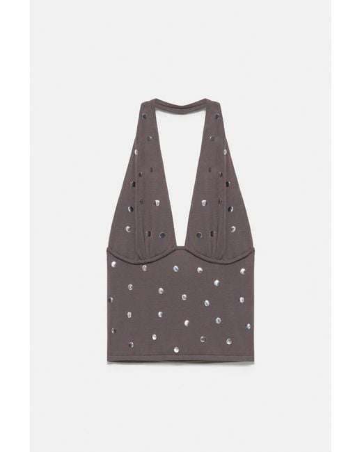Pull&Bear Multicolor Studded Halter Top