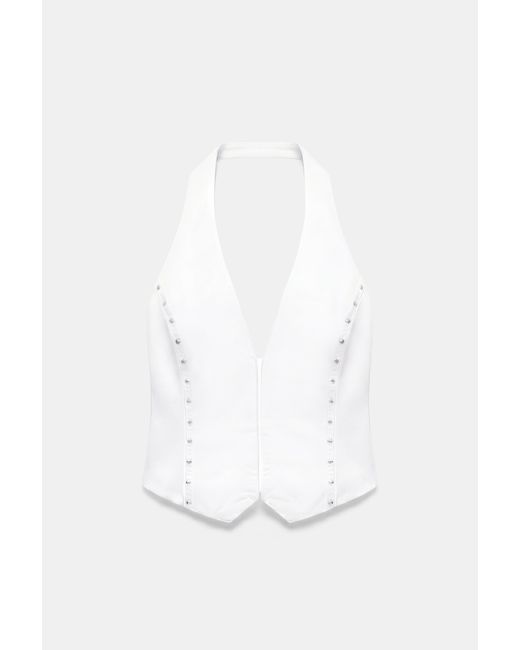 Pull&Bear Witte Haltertop Met Studs in het Blue