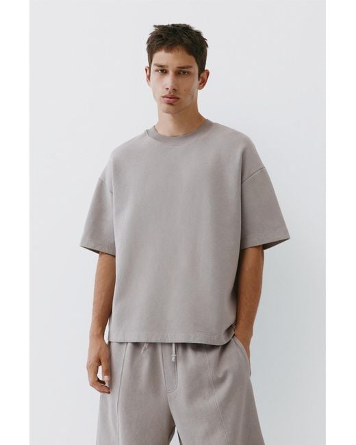 Pull&Bear Gray Interlock Short Sleeve Sweatshirt for men