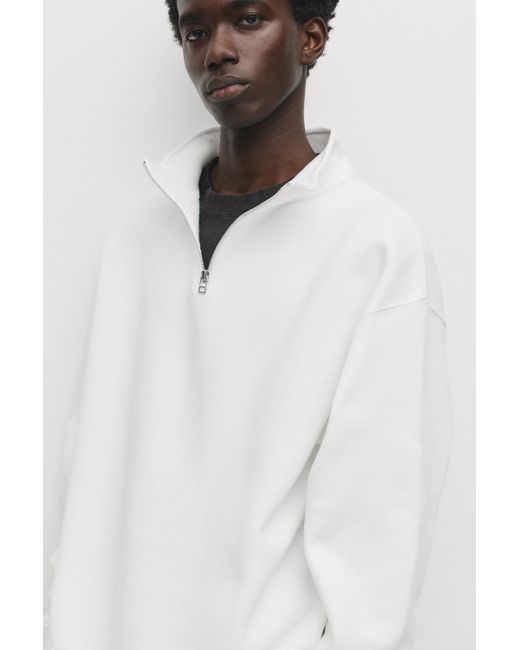 Pull&Bear White Basic Quarter-Zip Sweatshirt for men