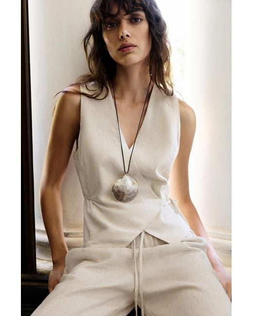 Pull&Bear Natural Rustic Linen-Blend Waistcoat