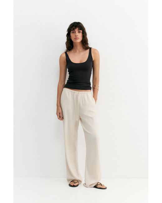 Pull&Bear White Linen Blend Joggers