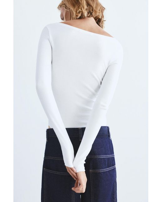 Pull&Bear White Long Sleeve Bodysuit