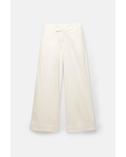 Pull&Bear White Weites Bein Hose Mit Gekreuztem Bund