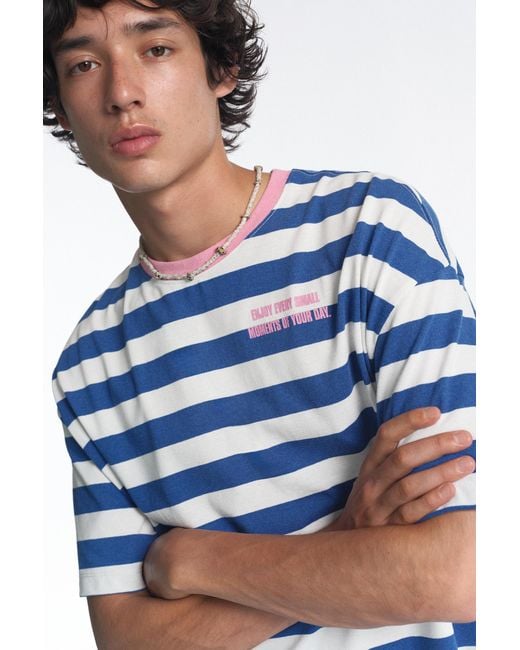 Pull&Bear Blue Striped Stwd T-Shirt for men