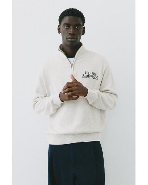 Sweat Col Zippé Brodé Pull&Bear pour homme en coloris White