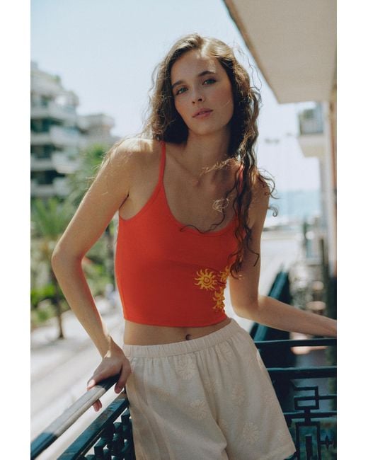 Pull&Bear Red Sun Graphic Top