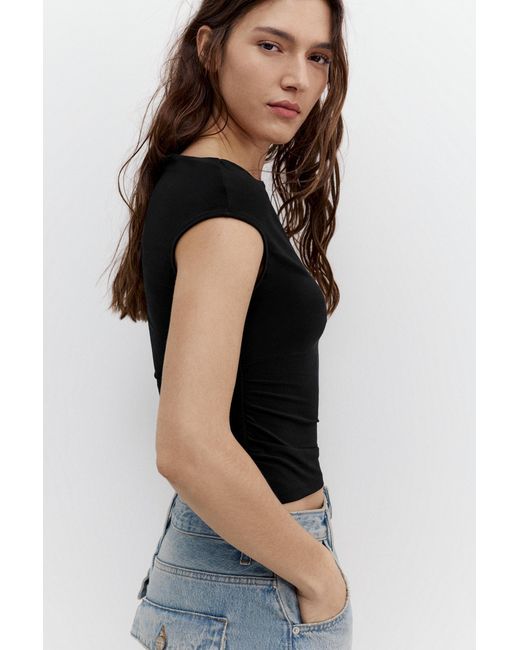 Pull&Bear Black Gathered Asymmetric Top