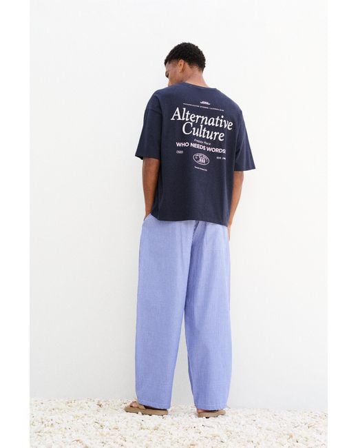 Pull&Bear Blue Relaxed Fit Preppy Place Graphic T-Shirt for men