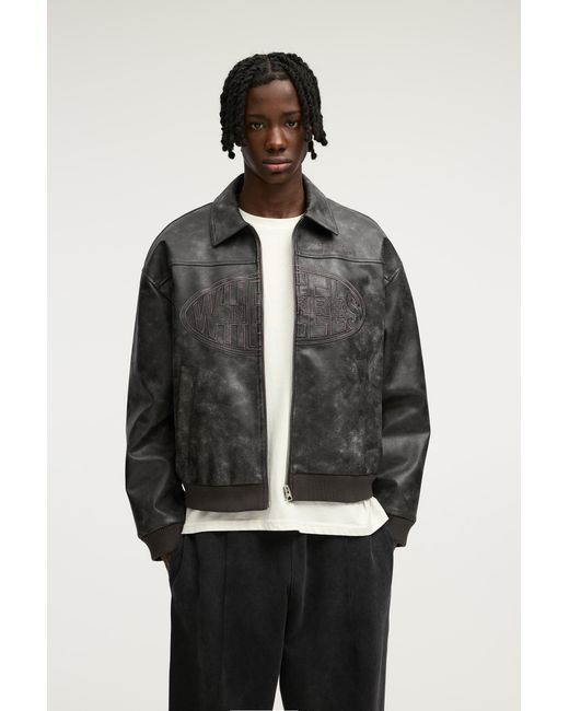 Pull&Bear Black Boxy Fit Faux Leather Stwd Jacket With Embroidery for men