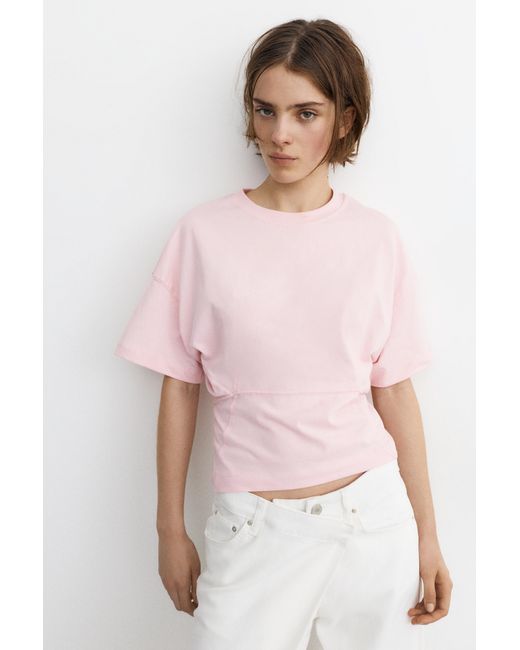 Pull&Bear Pink Panelled Boxy-Fit T-Shirt