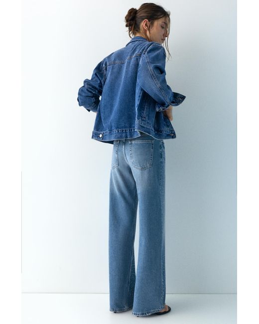 Pull&Bear Blue Straight-Leg Baggy Jeans With Rhinestones