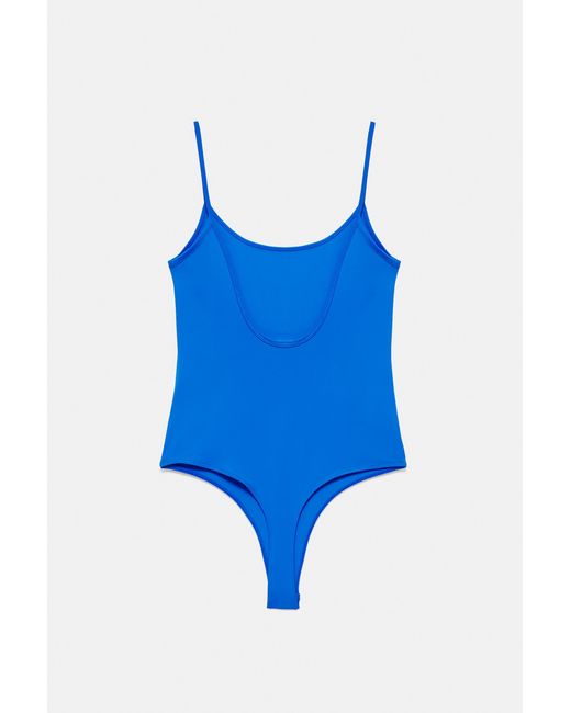 Pull&Bear Blue Polyamide Bodysuit With Thin Straps